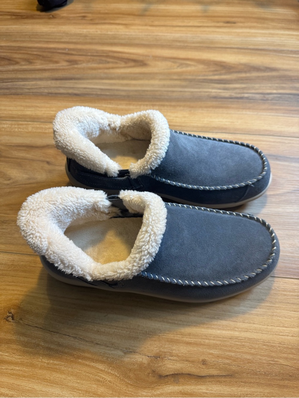 Women's Grey Faux-Shearling Lined Slip-On Loafers, ortho feet brand